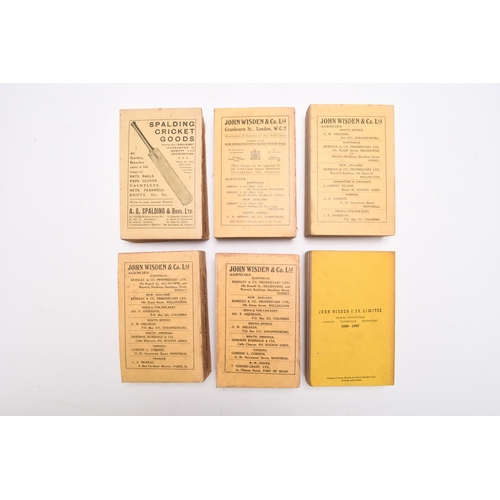 36 - WISDEN CRICKETERS' ALMANACK 1923, 1925, 1926, 1927, 1928. Original wrappers. With 1957, limp cloth. ... 