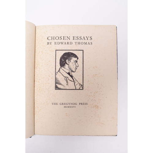 46 - GREGYNOG PRESS. Thomas, Edward, Chosen Essays, 4to 1926. No 280/350. Blue cloth. With selected Poems... 