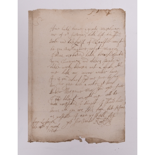 50 - AUTOGRAPH LETTER SIGNED from Richard Tyle (?) to Sir William Petty, Loughree, 14th March 1654. 'Sir,... 