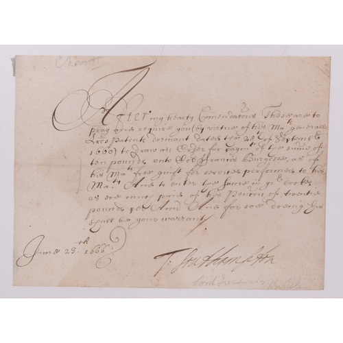 51 - SOUTHAMPTON, Thomas Wriothesley, 4th earl (1607-67), Lord Treasurer under Charles II. Document signe... 