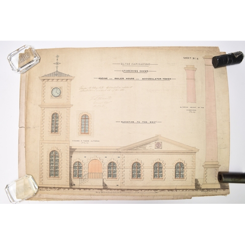 63 - QUEEN'S DOCK, GLASGOW. Architectural plans, 1876. 12 colour drawings, mostly 560mm x 755mm with one ... 