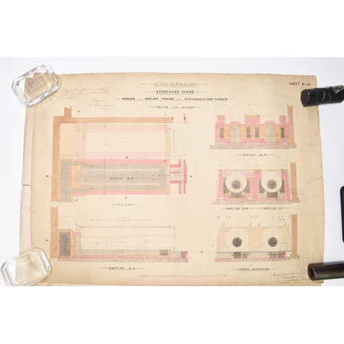 63 - QUEEN'S DOCK, GLASGOW. Architectural plans, 1876. 12 colour drawings, mostly 560mm x 755mm with one ... 