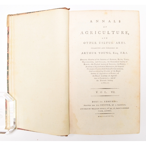 9 - YOUNG, Arthur, Annals of Agriculture and Other Useful Arts. Vols 1-17. 1784-1792. Contemporary half ... 