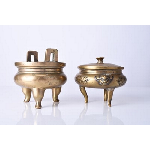 105 - Two Chinese Qing Dynasty bronze censers, Qing Dynasty The first of compressed ovoid form with high b... 