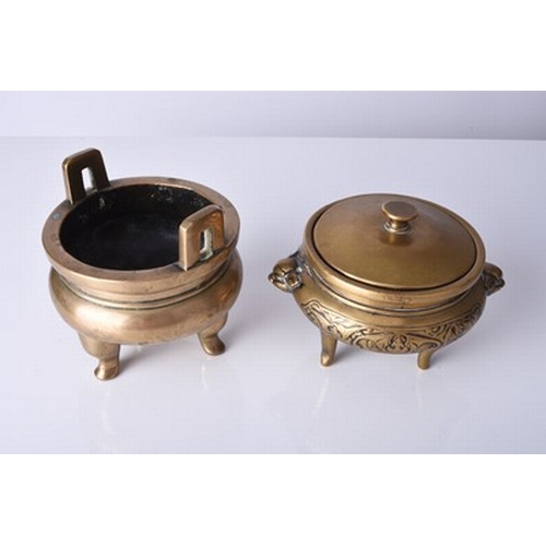 105 - Two Chinese Qing Dynasty bronze censers, Qing Dynasty The first of compressed ovoid form with high b... 