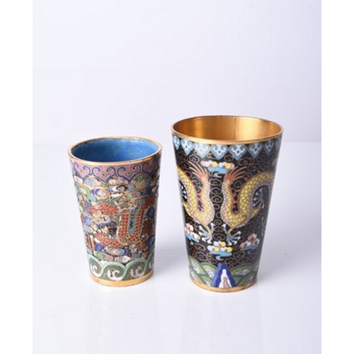 110 - Two Chinese cloisonne cups, Qing Dynasty, 19th century Both of tapering cylindrical form and decorat... 