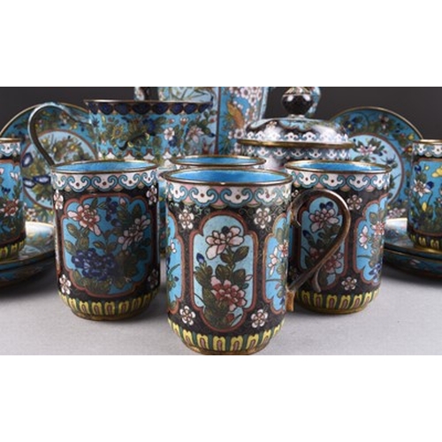 111 - A Chinese cloisonne tea service, 19th century Worked with shaped panels of auspicious flowers and fo... 