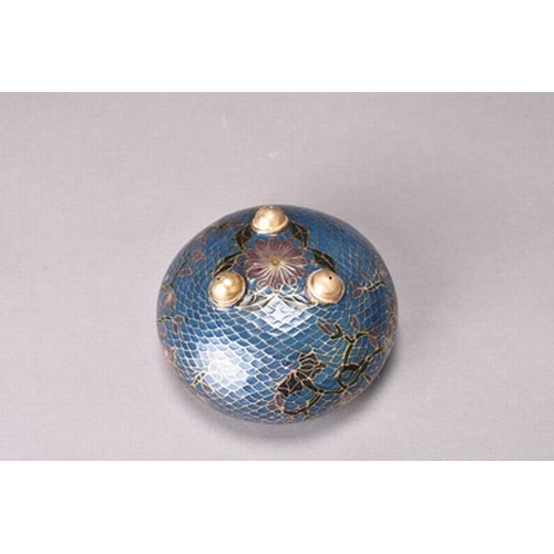 113 - A Chinese plique a jour transparent enamel bowl, 20th century Of compressed ovoid form with three fe... 