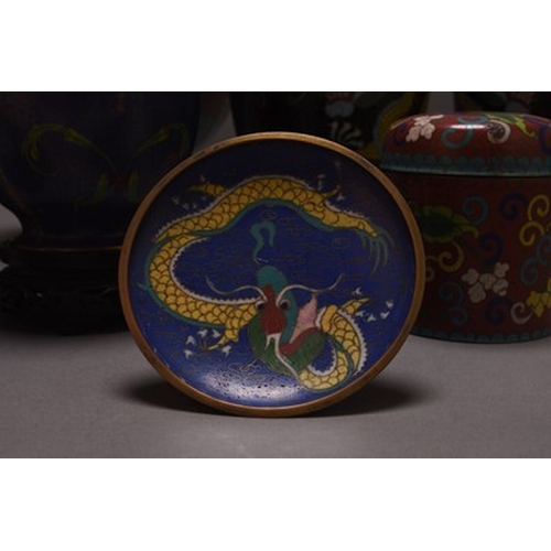 114 - An assembled group of Chinese cloisonne Including: A pair of vases decorated with dragons, 23cm high... 