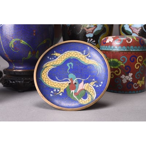 114 - An assembled group of Chinese cloisonne Including: A pair of vases decorated with dragons, 23cm high... 