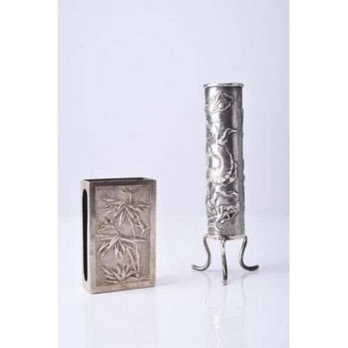 119 - Wang Hing, a Chinese silver bud vase and matchbox holder The vase of cylindrical form and raised on ... 