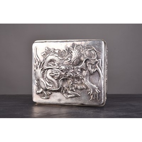 120 - A Chinese silver-mounted rosewood cigarette box, circa 1890 Of rectangular form with hinged cover, e... 