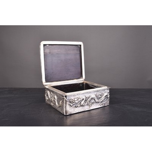 120 - A Chinese silver-mounted rosewood cigarette box, circa 1890 Of rectangular form with hinged cover, e... 