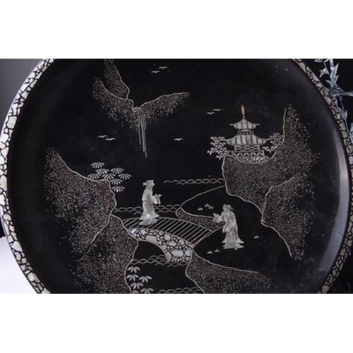 125 - An assembled group of mother-of-pearl inlaid lacquerware, Republic period Including a dish, 30cm, a ... 