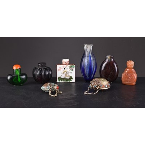 165 - A group of eight various Chinese snuff bottles 20th century Including glass, porcelain, agate and me... 