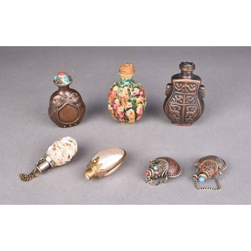 170 - A group of seven various Chinese snuff bottles 20th century Including metal, shell and porcelain. La... 