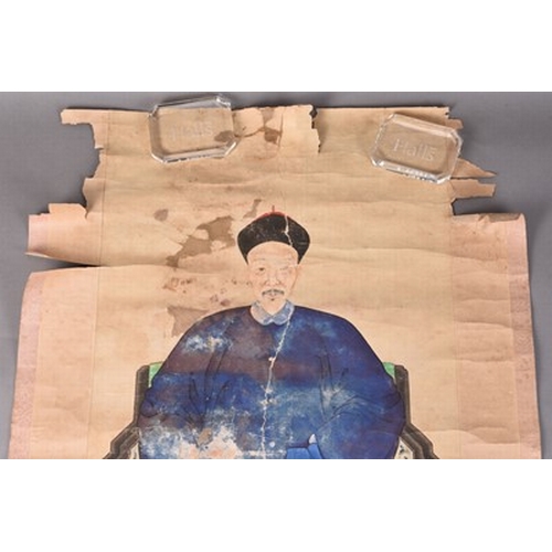 172 - Two Chinese hand scrolls, Qing Dynasty The first an ancestor portrait of a seated nobleman, 89cm x 4... 