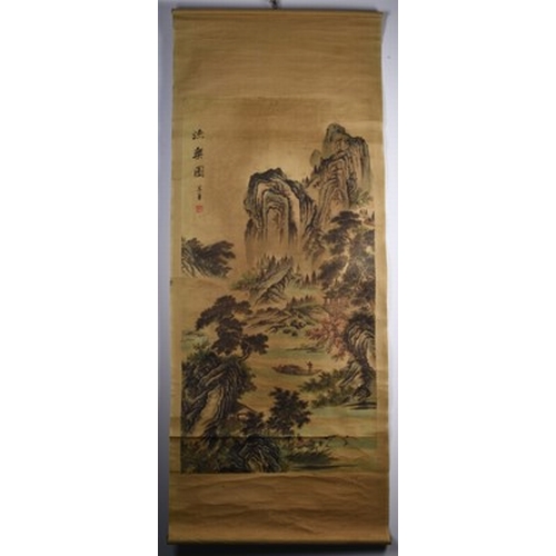 175 - Chinese school, 19th/20th century Stalking tiger, ink and wash on hand scroll, 95cm x 47cm; two tige... 