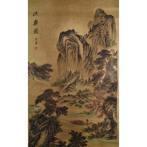 175 - Chinese school, 19th/20th century Stalking tiger, ink and wash on hand scroll, 95cm x 47cm; two tige... 