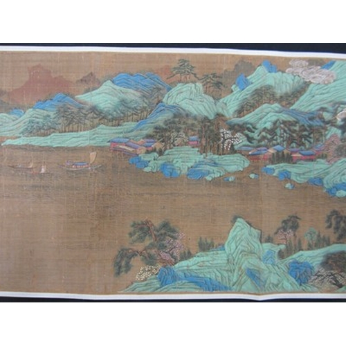 176 - Follower of Zhao Boju, landscape, 18th-19th century Ink and colour on silk, laid on paper scroll, wi... 