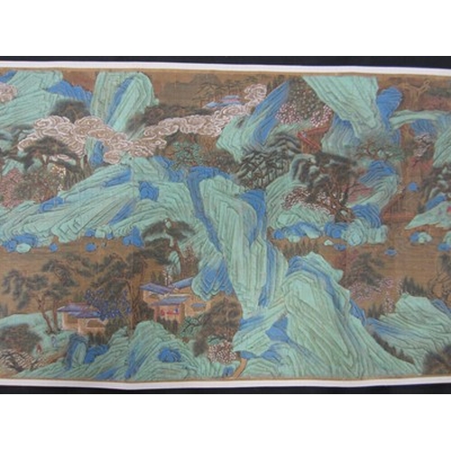 176 - Follower of Zhao Boju, landscape, 18th-19th century Ink and colour on silk, laid on paper scroll, wi... 