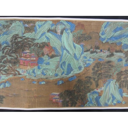 176 - Follower of Zhao Boju, landscape, 18th-19th century Ink and colour on silk, laid on paper scroll, wi... 