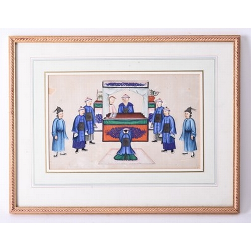 177 - Five Chinese paintings on pith paper, 19th century Including: A group of musicians, 16cm x 28cm; an ... 