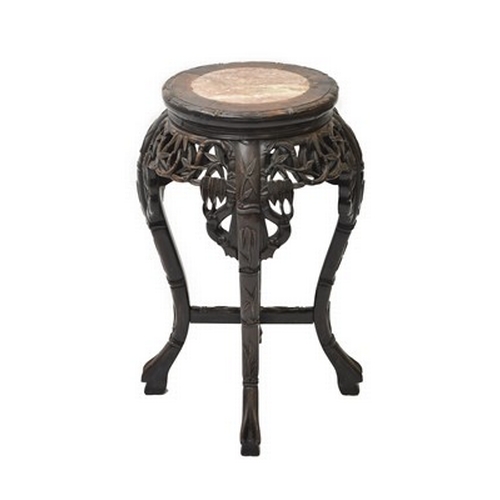 189 - A Chinese rosewood and marble inset urn stand, 19th century The circular top above a pierced frieze ... 