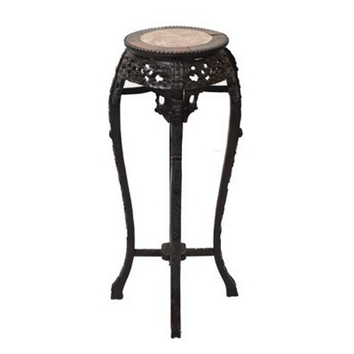 190 - A Chinese rosewood and marble inset urn stand, 19th century The circular beaded top above a pierced ... 