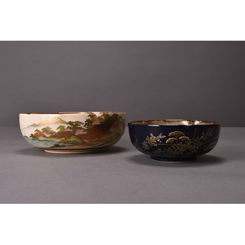 202 - Two Japanese Satsuma pottery bowls, Meiji/Taisho era The first signed Uchida and decorated with a sc... 