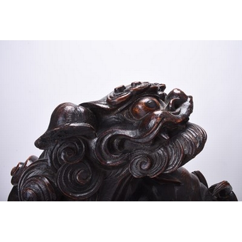 230 - A large Japanese carved wood figure of a komainu, Edo/Meiji era Signed to the underside. 32cm long x... 