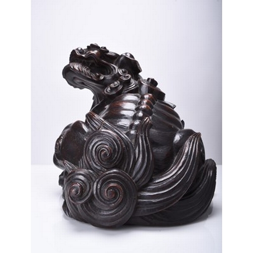 230 - A large Japanese carved wood figure of a komainu, Edo/Meiji era Signed to the underside. 32cm long x... 