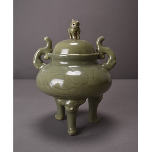 25 - An assembled group of Chinese Song Dynasty style ceramics Including: A celadon tripod censer and cov... 