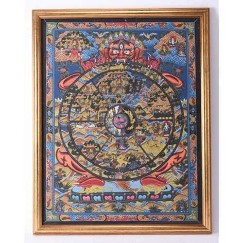 257 - A Tibetan mandala thangka, 20th century Ink and gouache on paper, framed. 50cm x 38cm