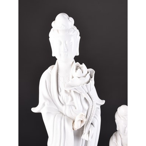 26 - A group of four Chinese blanc de chine figures of Guanyin, late Qing/Republic Largest 46.5cm high (4... 