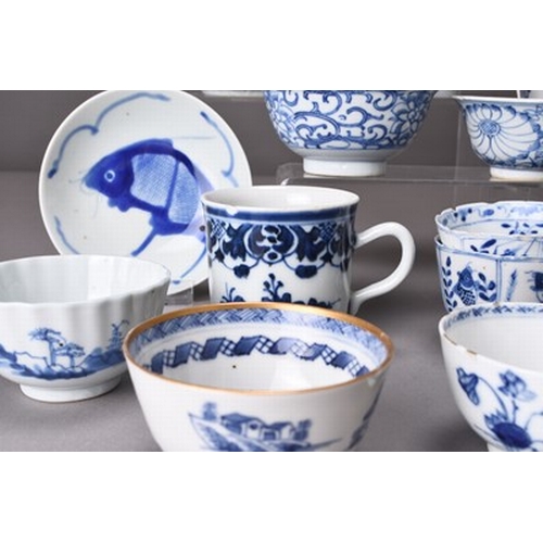 29 - A group of Chinese blue and white porcelain, mainly 18th century Including teabowls, rice bowls, two... 