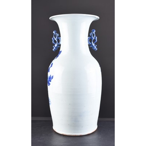 35 - A Chinese blue and white baluster vase, late Qing Dynasty With pierced scroll handles, decorated wit... 