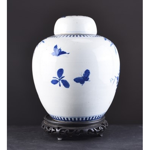 37 - A Chinese blue and white jar and cover Kangxi four-character mark but 19th century Of ovoid form wit... 