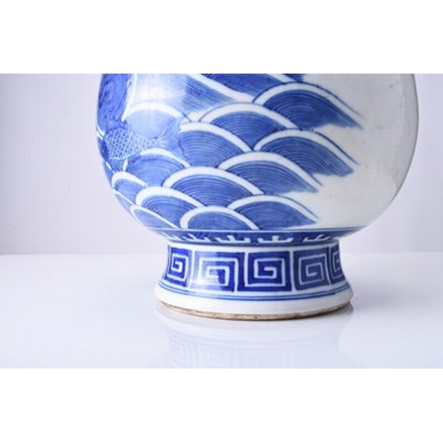 43 - A Chinese blue and white dragon vase Kangxi six-character mark but 19th century Of ovoid form with d... 