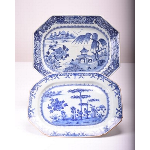 44 - Three Chinese blue and white serving dishes, 18th century The first of lobed oval shape, the deep di... 