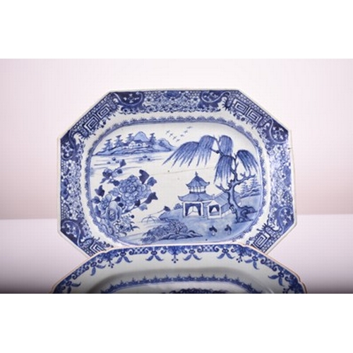 44 - Three Chinese blue and white serving dishes, 18th century The first of lobed oval shape, the deep di... 