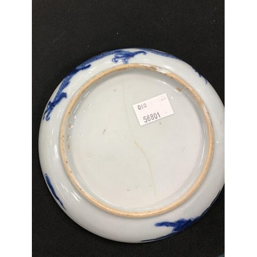 49 - A Chinese blue and white saucer dish, Qing Dynasty, 18th century Of plain round form and painted wit... 