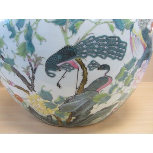 53 - A good Chinese famille rose fish bowl, 18th century Of ovoid form with everted rim, finely painted i... 