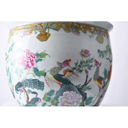 53 - A good Chinese famille rose fish bowl, 18th century Of ovoid form with everted rim, finely painted i... 