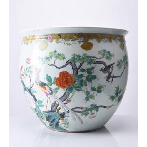 53 - A good Chinese famille rose fish bowl, 18th century Of ovoid form with everted rim, finely painted i... 