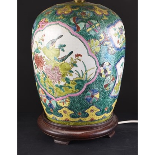 54 - A Chinese Straits porcelain jar and cover, converted to table lamp Late Qing Dynasty Of ovoid form a... 