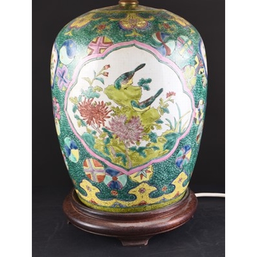 54 - A Chinese Straits porcelain jar and cover, converted to table lamp Late Qing Dynasty Of ovoid form a... 