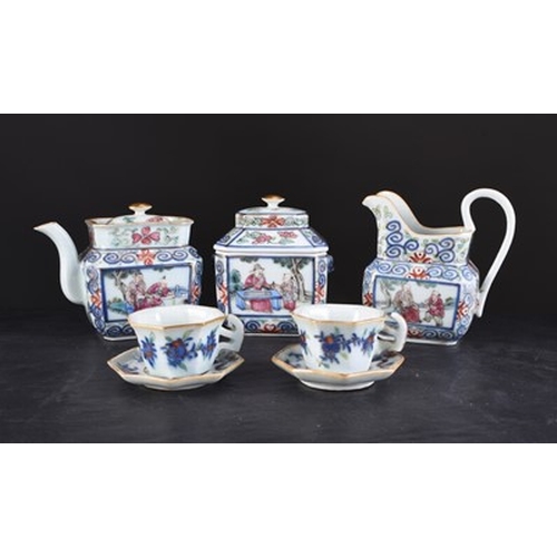 66 - A Chinese Doucai style miniature cabaret tea service, Qing Dynasty Of canted form and decorated in c... 