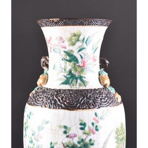 67 - A Chinese famille rose crackle-glazed vase, Qianlong mark but late 19th century Of ovoid form the ne... 