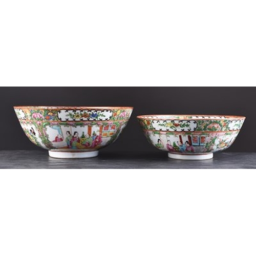 75 - Two Chinese Canton famille rose bowls 23cm and 20.5cm dia. (2)